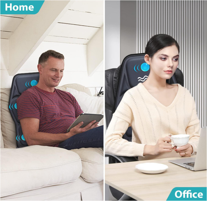 Massage Seat Cushion with Heat, 9 Modes, Lumbar Support for Home/Office