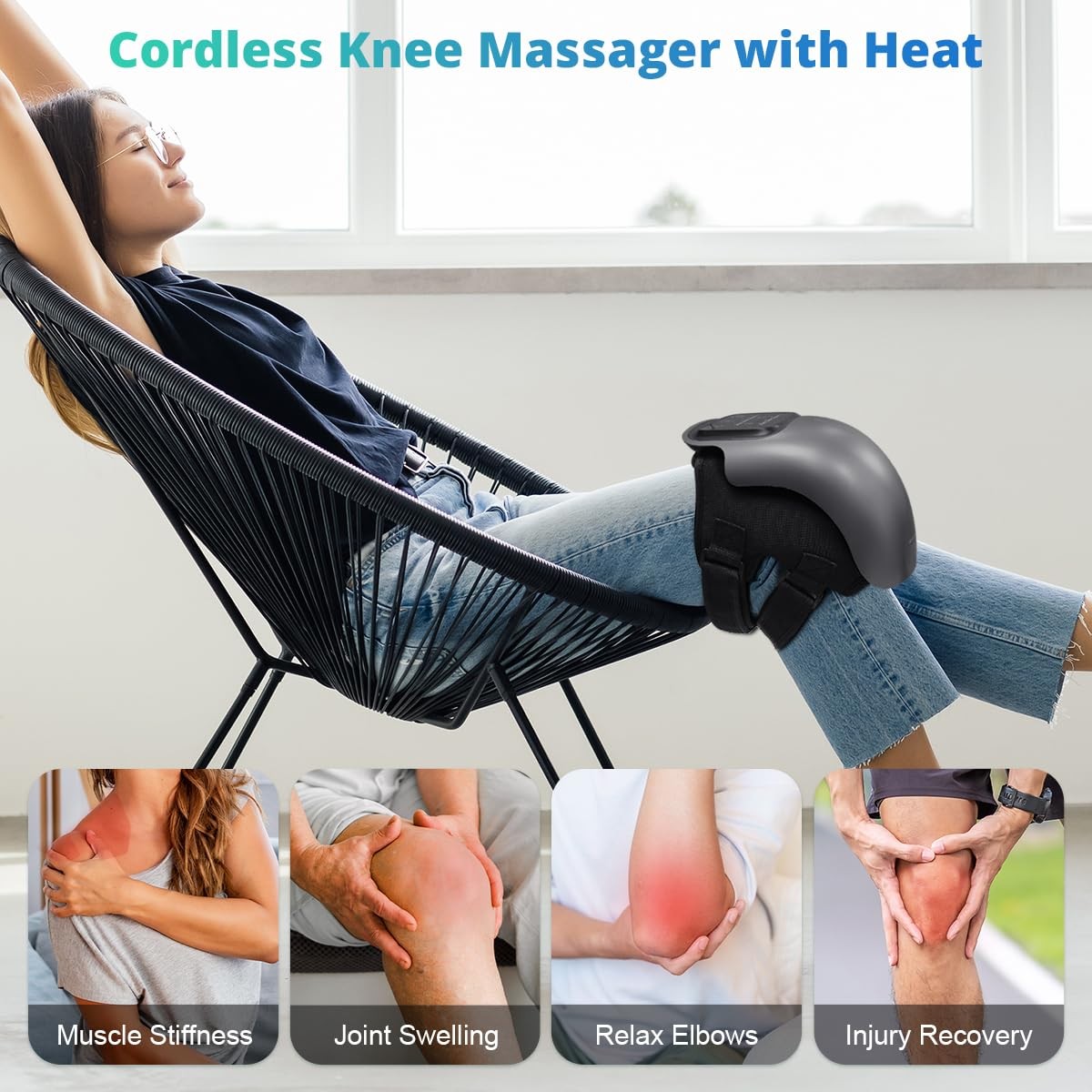 Knee Massager with Heat, Cordless Heated Knee Massage for Pain Relief with 3 …