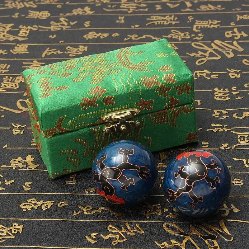 2Pcs Chinese Cloisonné Massage Ball Set – Solid Chrome Gemstone Stress Relief