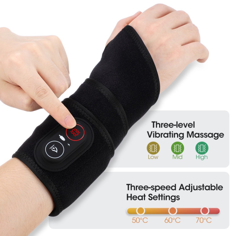 Electric Wrist Massager Brace w/ Heat & Vibration for Carpal Tunnel, Arthritis