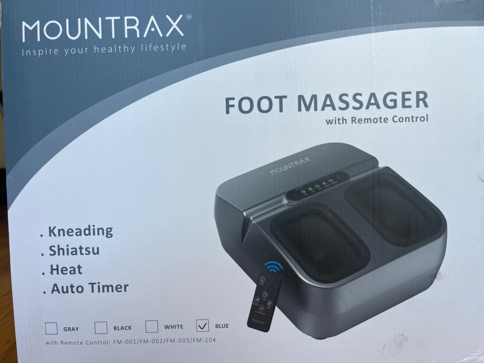 MOUNTRAX Foot Massager Machine with Heat, Model FM-204, Blue, New in Box