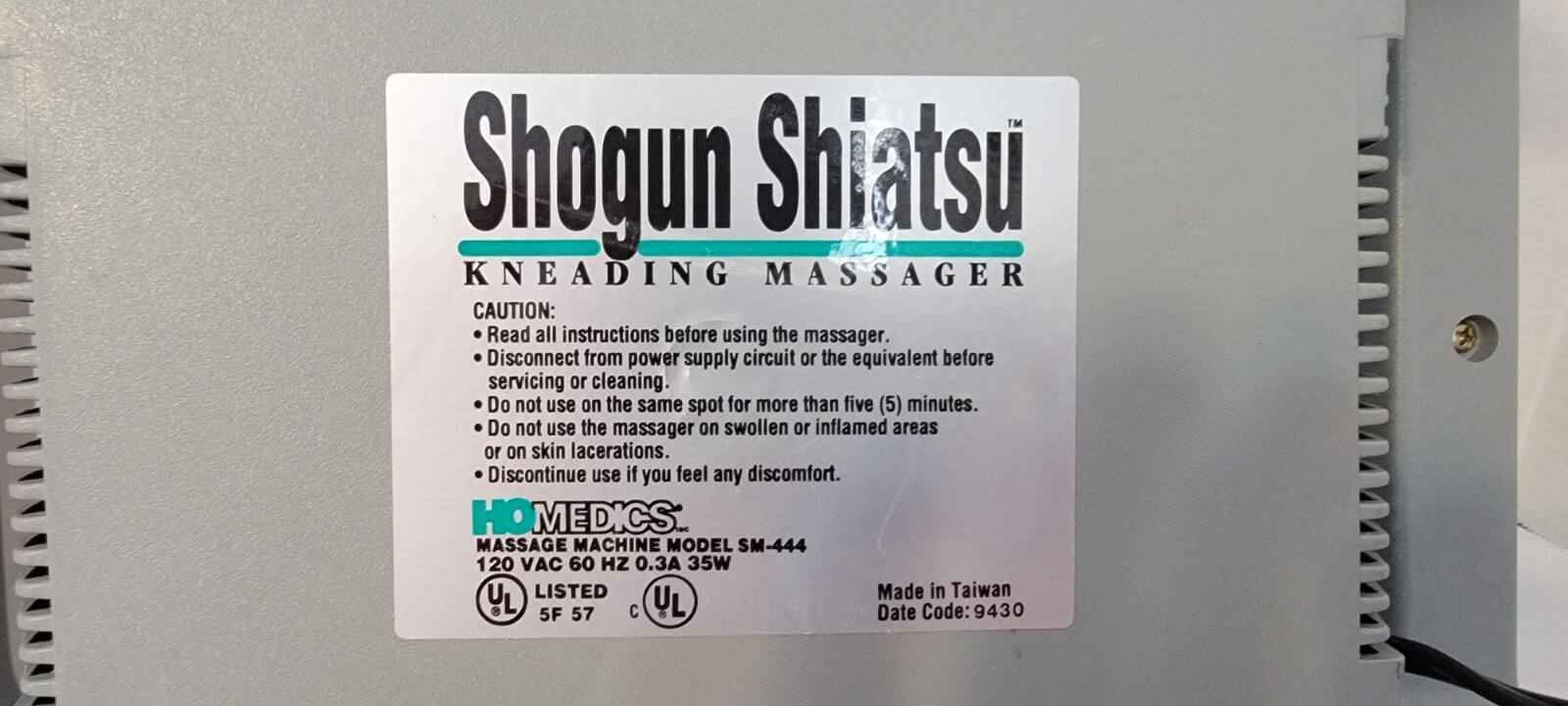 Shogun Shiatsu Kneading Massager Model SM-444 Portable Massager Homedics