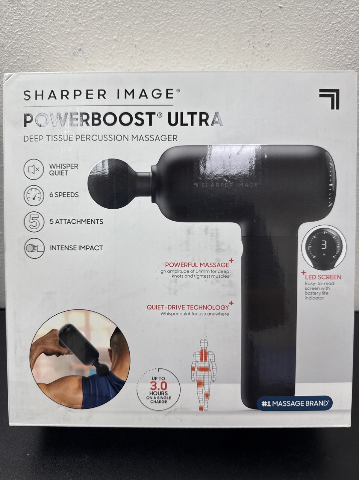 Sharper Image Powerboost Ultra Deep Tissue Percussion Massager with LED Screen