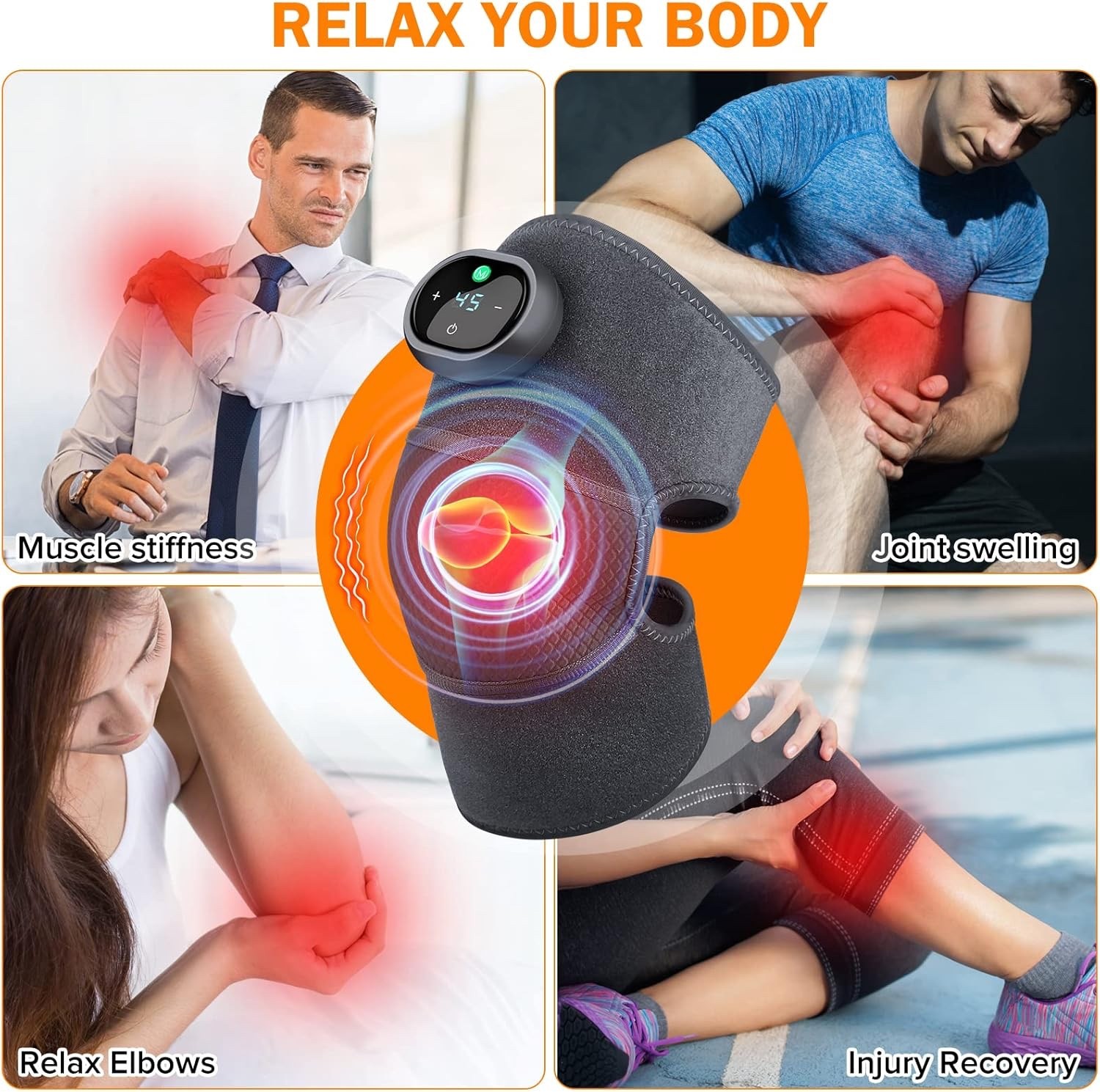 Heating Knee Massager, Knee Shoulder Elbow 3-in-1 Heating Vibration Massager
