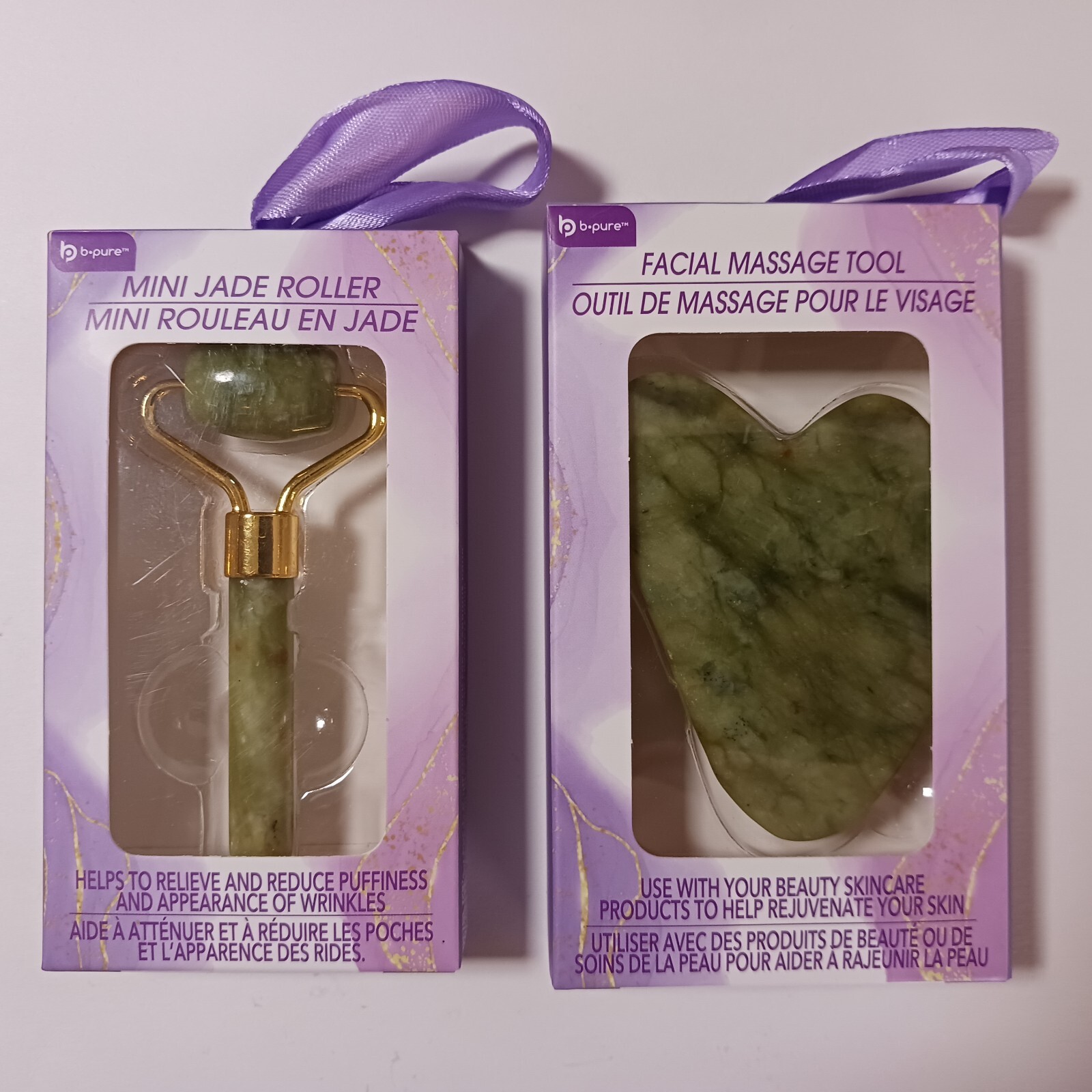 B-Pure 2pc Mini Jade Roller and Facial Massage Tool Gua Sha Green New in Box