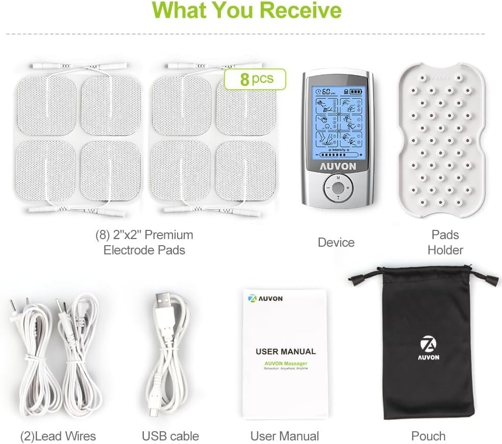 Professional TENS Machine with 8 Electrode Pads – 24 Modes of Relief