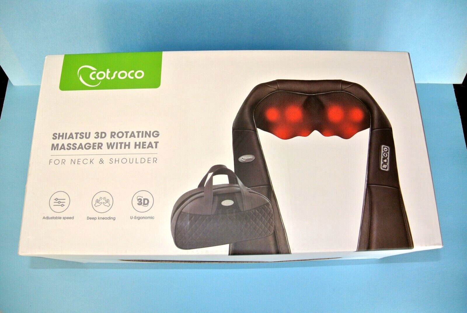 COTSOCO Shiatsu Neck and Shoulder Massager w/ Heat Deep Tissue 3D Kneading ~ NEW