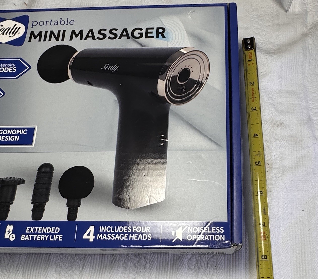 Sealy Handheld Deep Tissue Mini Massage Gun W/Four Heads and Six Speeds