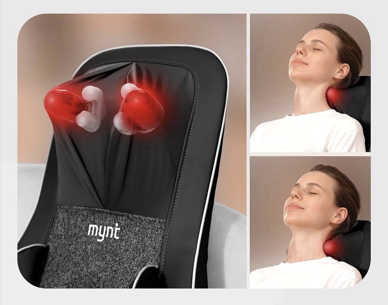 mynt Shiatsu Kneading Heated Massage Cushion w/ Remote, Back & Neck, Black/Gray