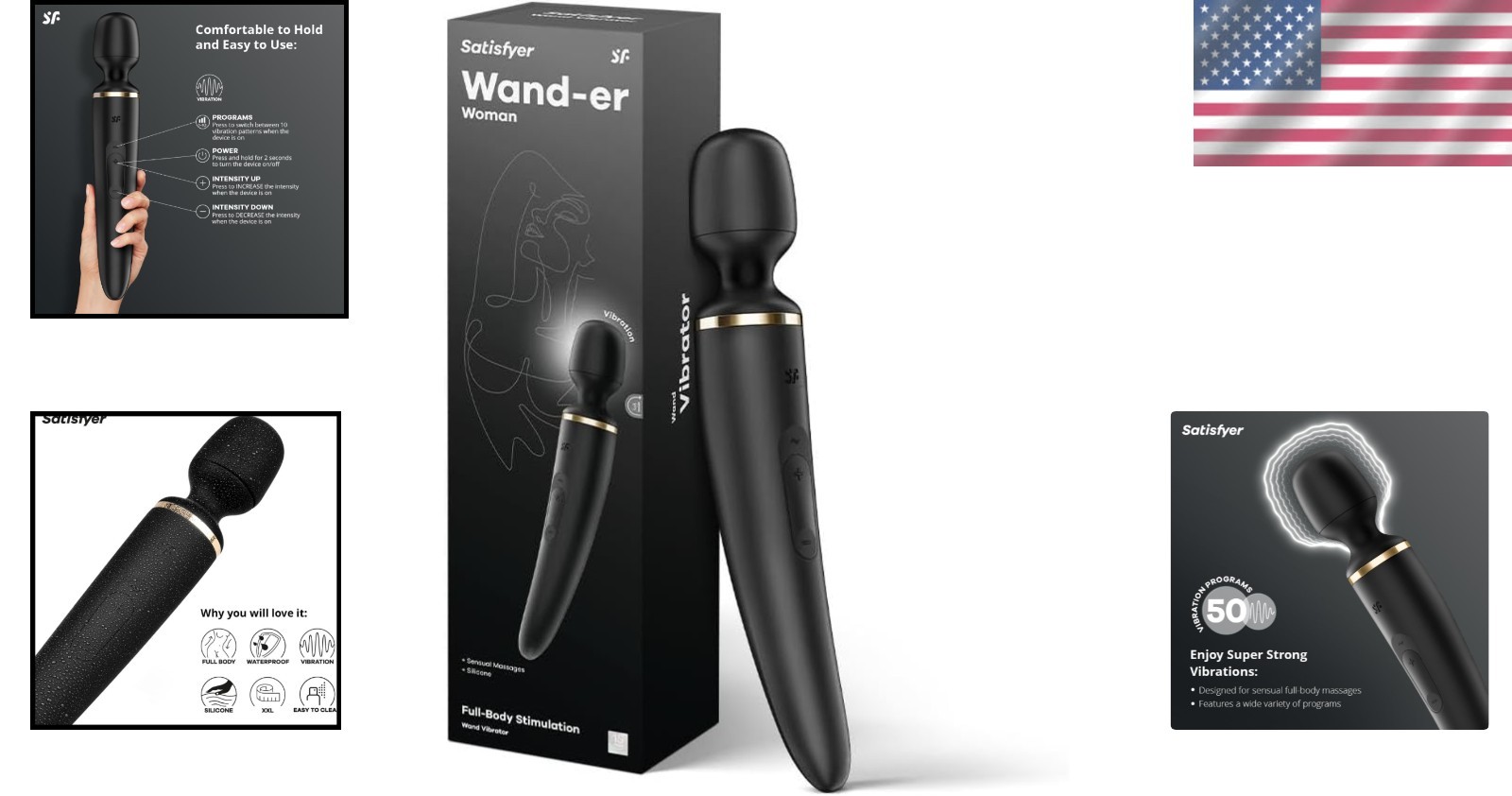 Vibrating Wand Massager XXL Size Black Silicone for Full Body Relaxation