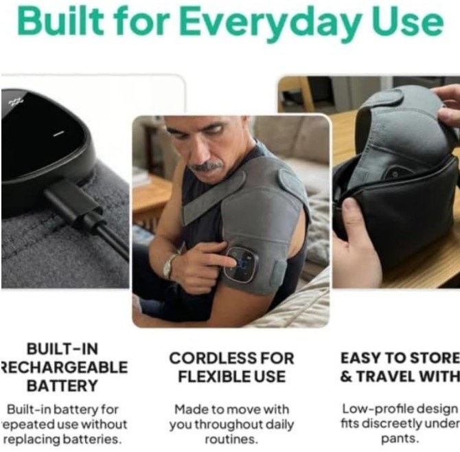 Triple Method Shoulder Massager Cordless Heating Massage Pad Pain Relief