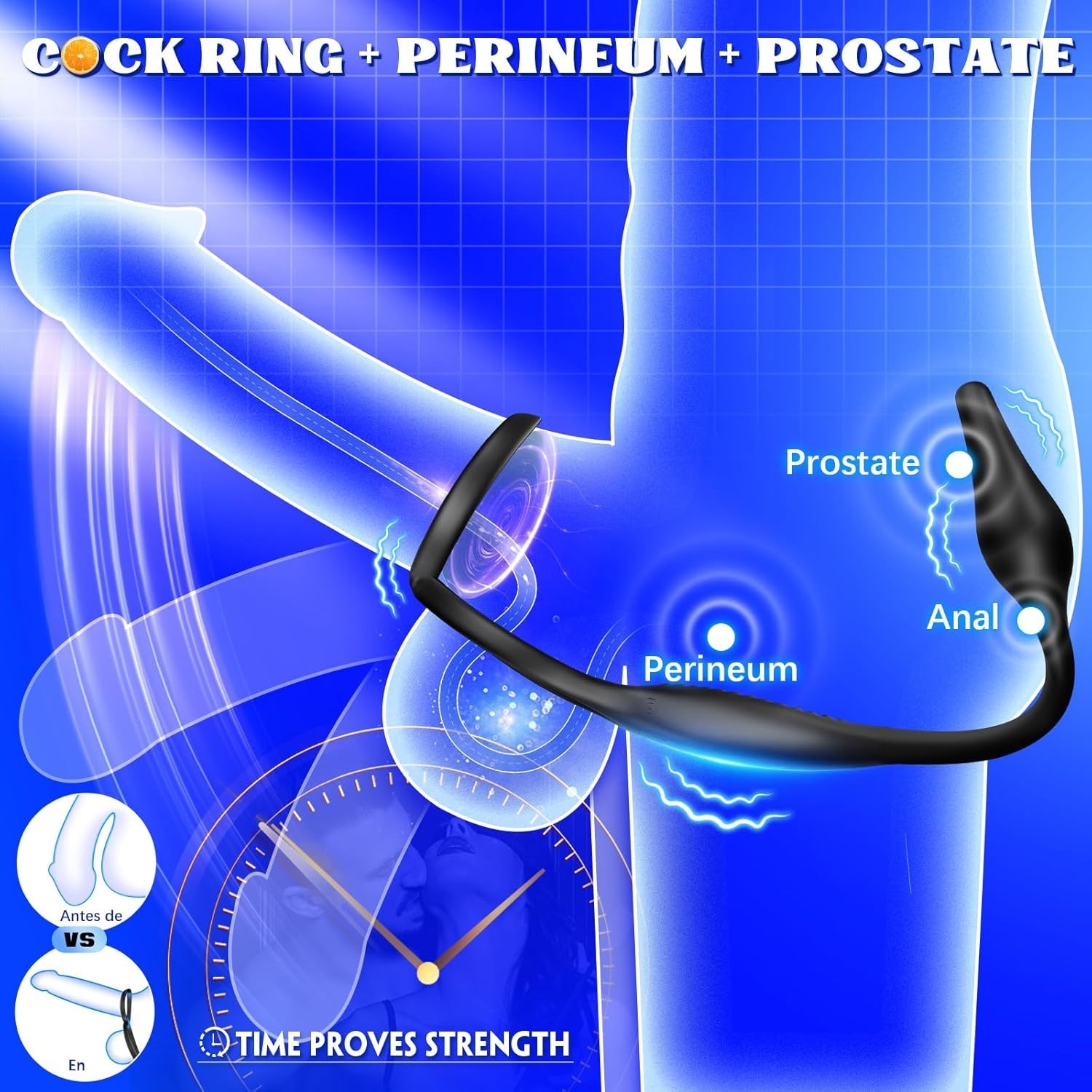 Ergonomic Prostate Massager with Penis Ring and Seven Vibration Settings