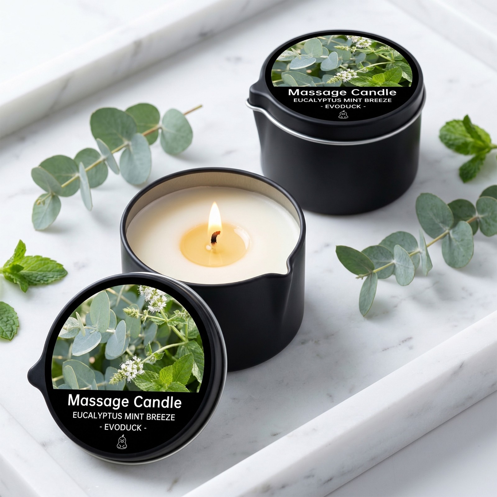 2 Pack Eucalyptus Mint Massage Candle 2oz Soy Body Oil Couples Spa Gift