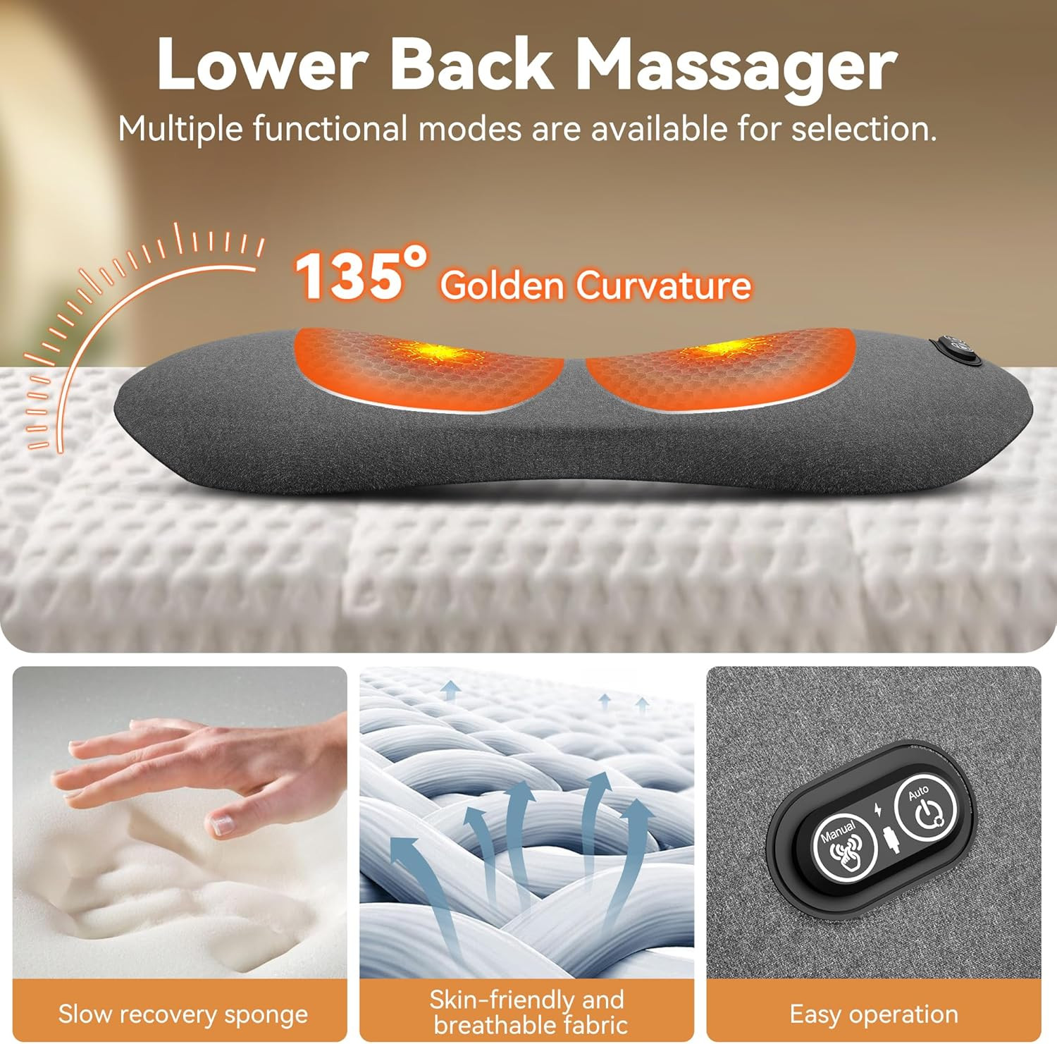 3In 1 Smooth Spine Triple Fusion Back Massager Electric Lumbar Support Pillow Wi
