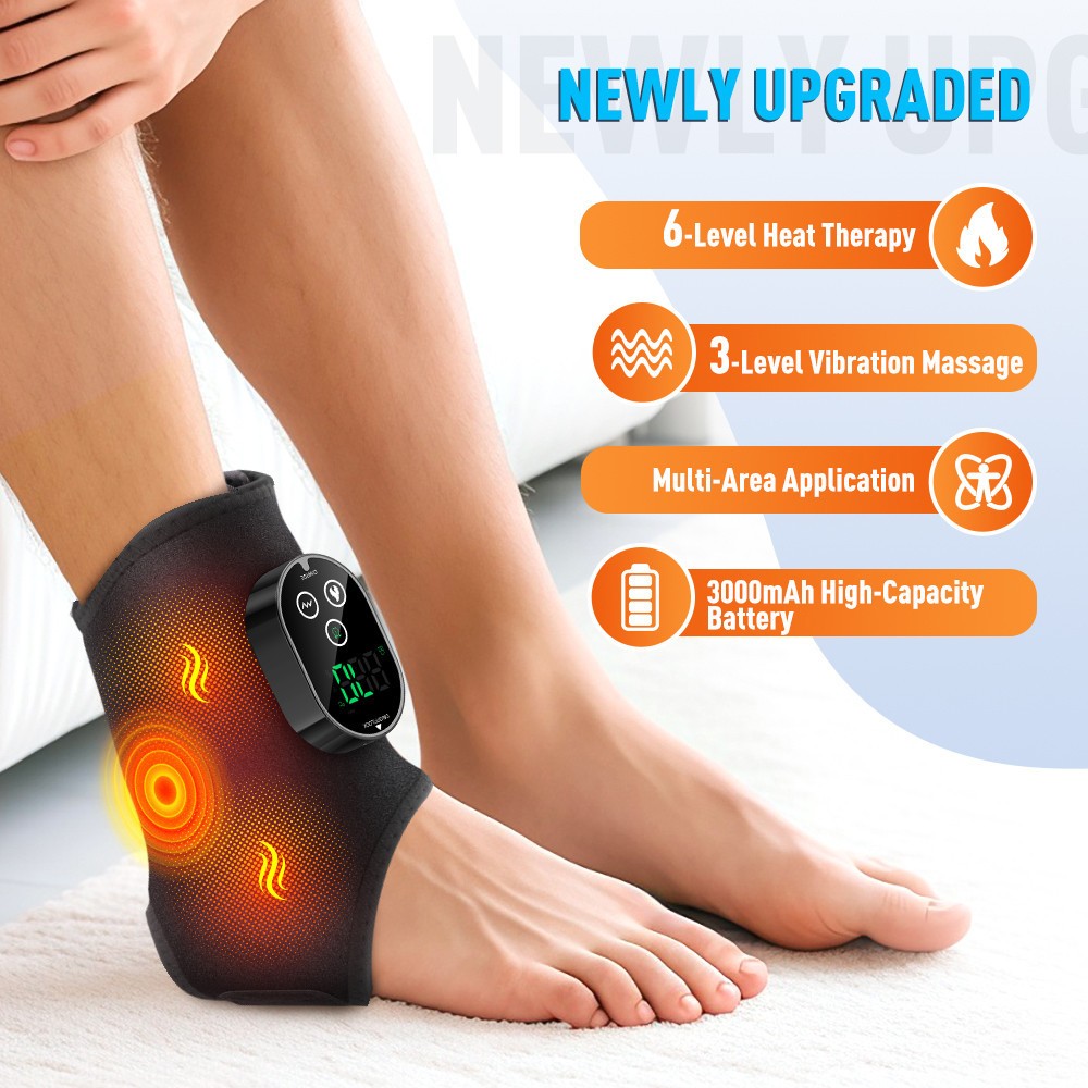 Cordless Foot Ankle Massager Pain Relief with 6 Heat Levels, 3 Vibration Modes