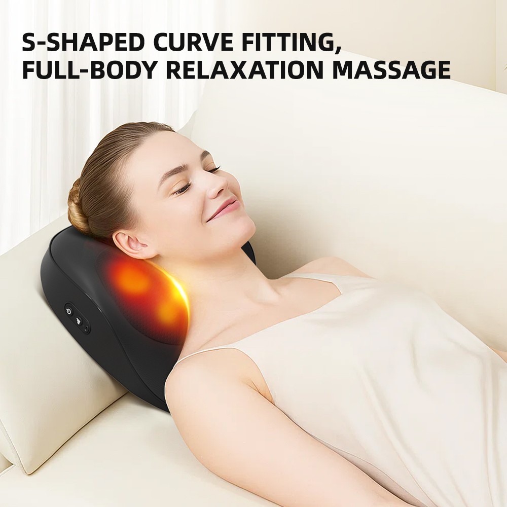 4D Shiatsu Massage Pillow Neck Back Massager Red Light Electric Kneading