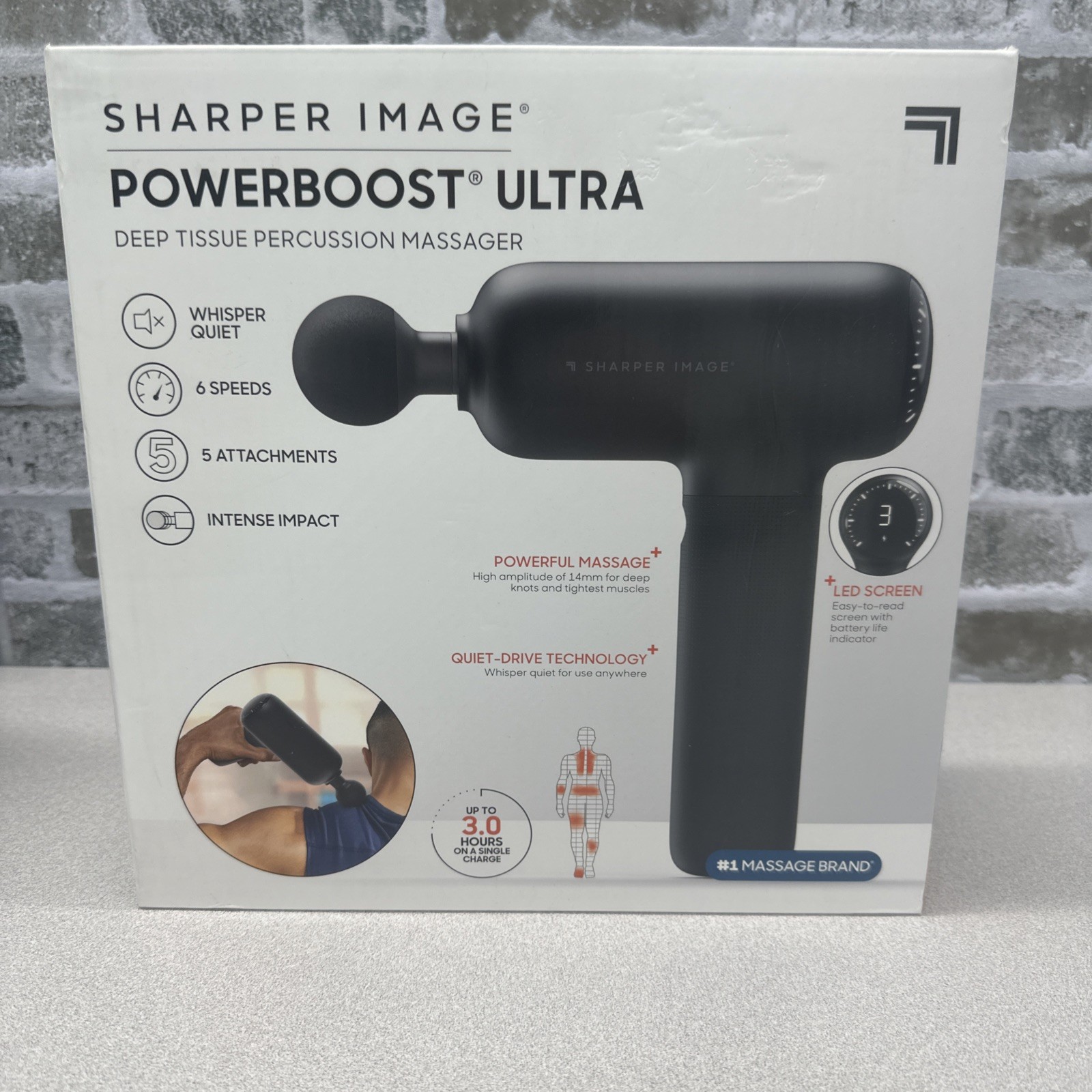 Sharper Image Powerboost Ultra Deep Tissue Percussion Massager, 5 Attachments