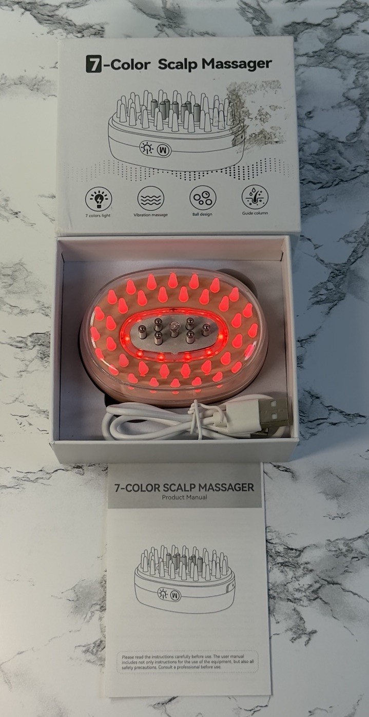 7 Color LED Scalp Massager Hair Growth Therapy Vibrating Brush USB Rechargeable