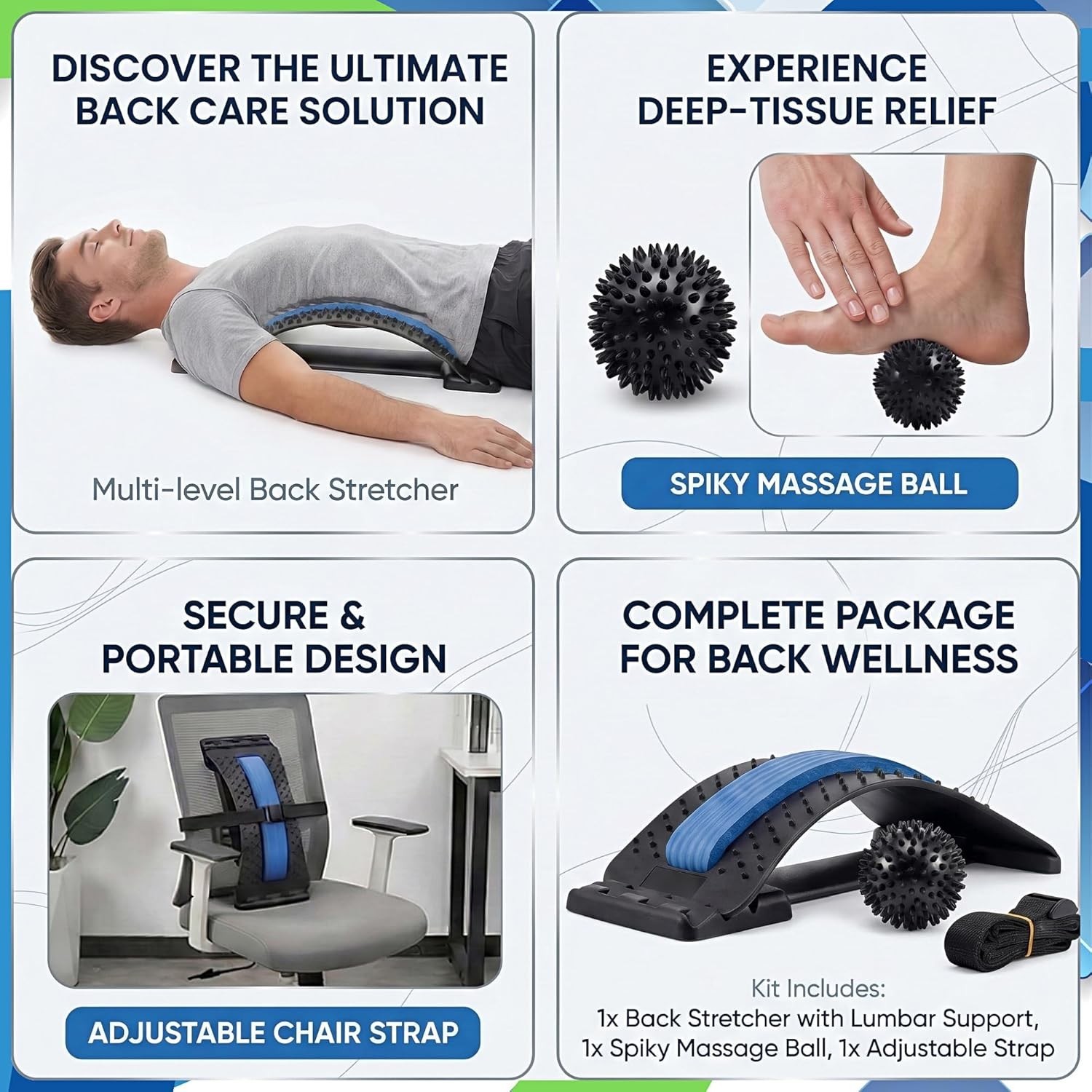 Back Stretcher for Lower Back Pain Relief with Massage Ball & Support Belt