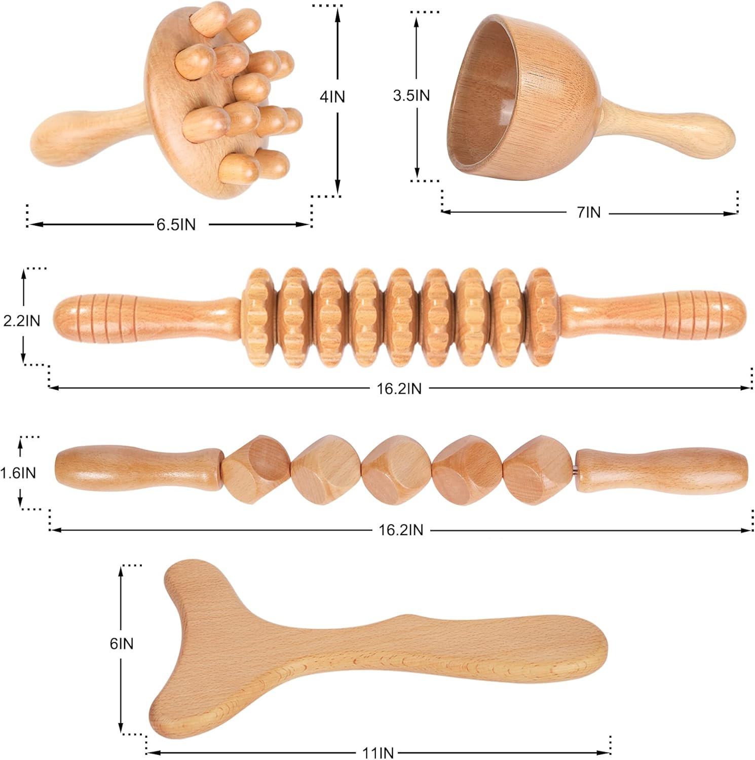 Wood Therapy Massage Tools 5-In-1 Lymphatic Drainage Massager Maderoterapia Kit