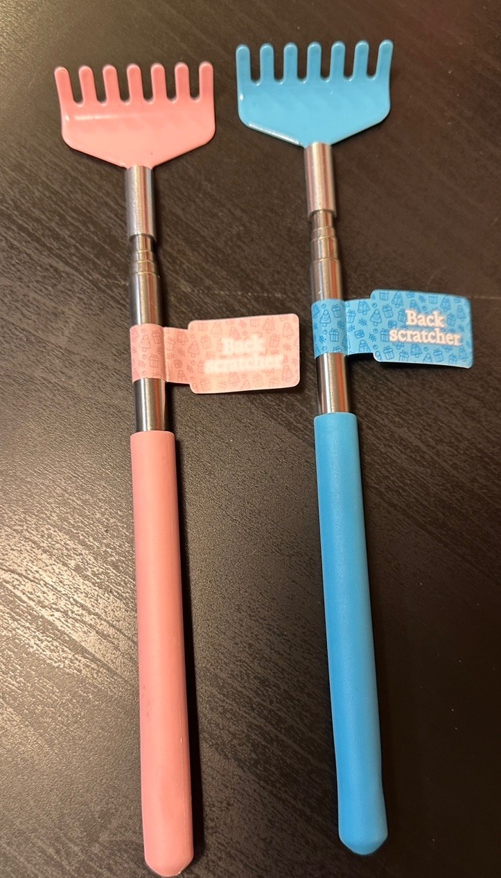 Back Scratcher Lot of 2 Blue & Pink Telescoping Stainless Steel Handles