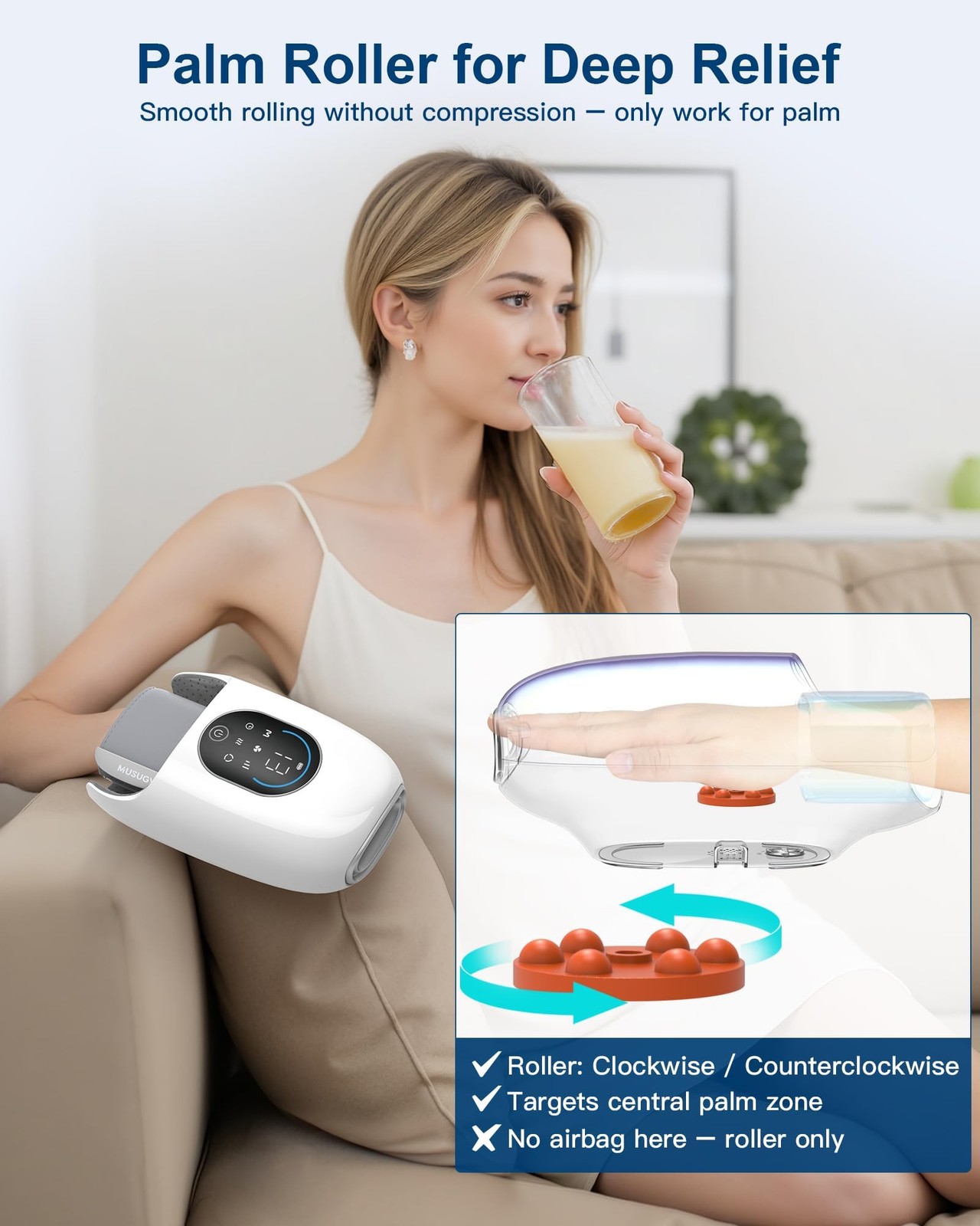 Cordless Hand and Wrist Massager with Heat, Full Palm Compression