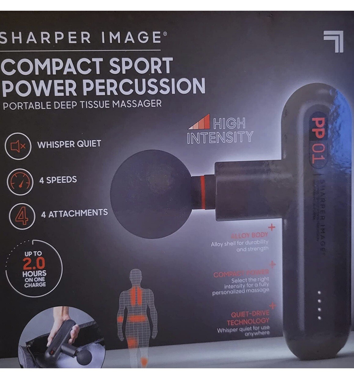 Sharper Image Compact Sport Power Percussion Deep Tissue Massager Travel Size