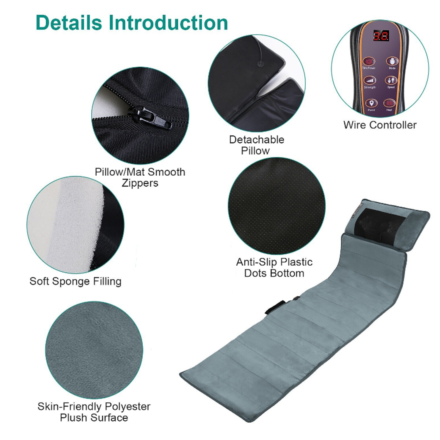 Electric Full Body Heated Massage Mat Neck Back Heating Pad Chair Pad Massage US