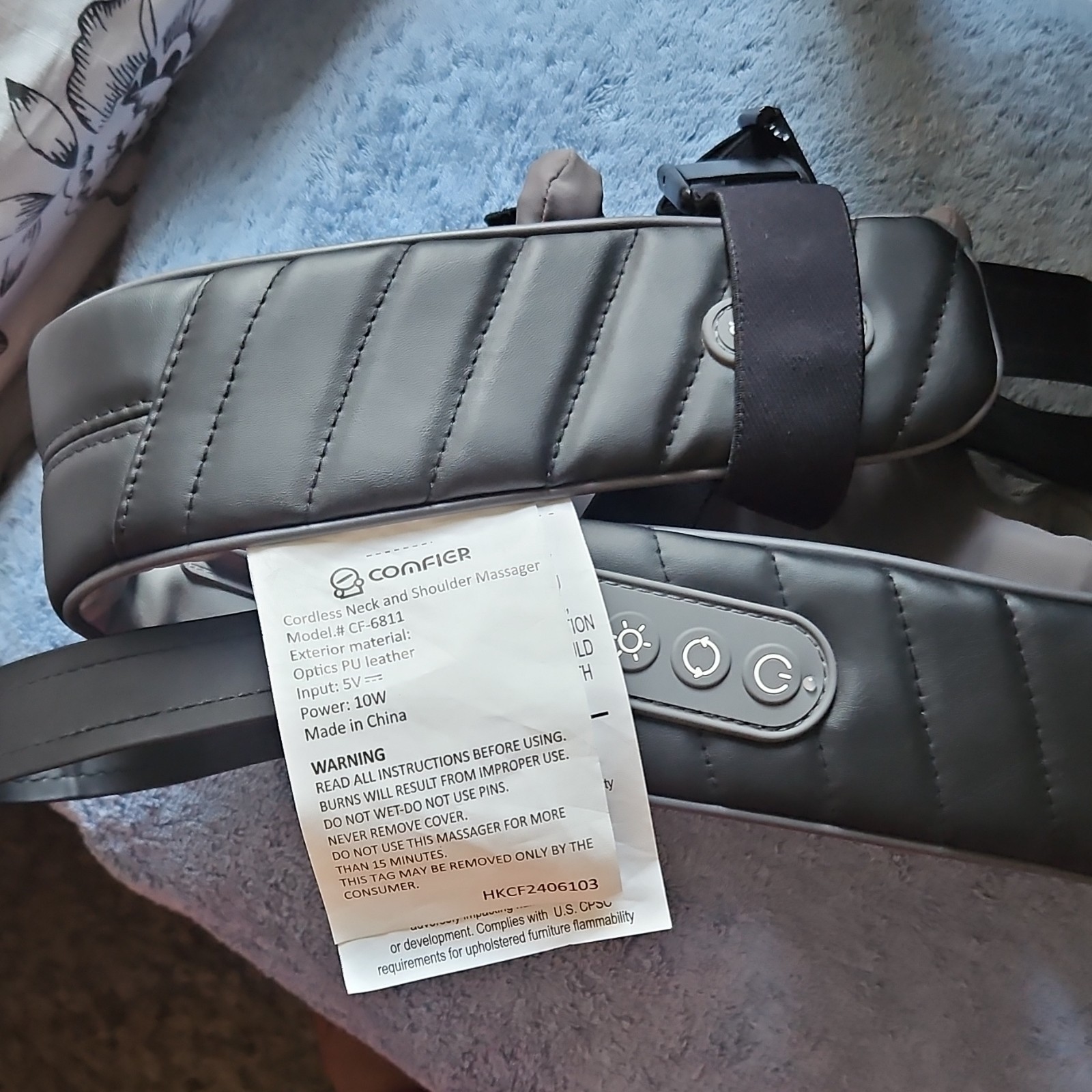Comfier Cordless Neck and Shoulder Massager CF-6811 PU Leather Black USB