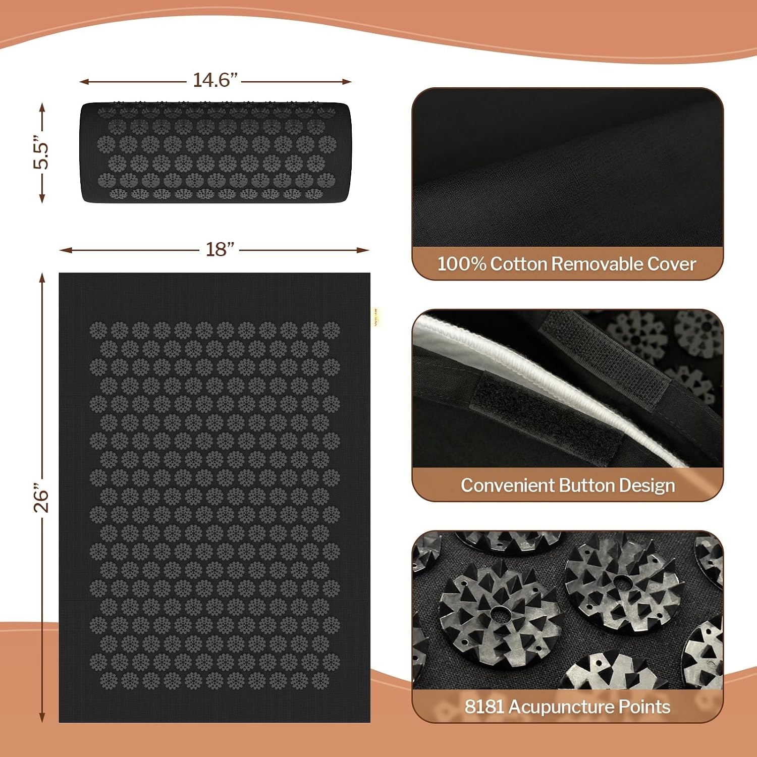 Heated Acupuncture Mat – 6 Heat Levels with 2 Hours Auto Off and 4 Adjustable…
