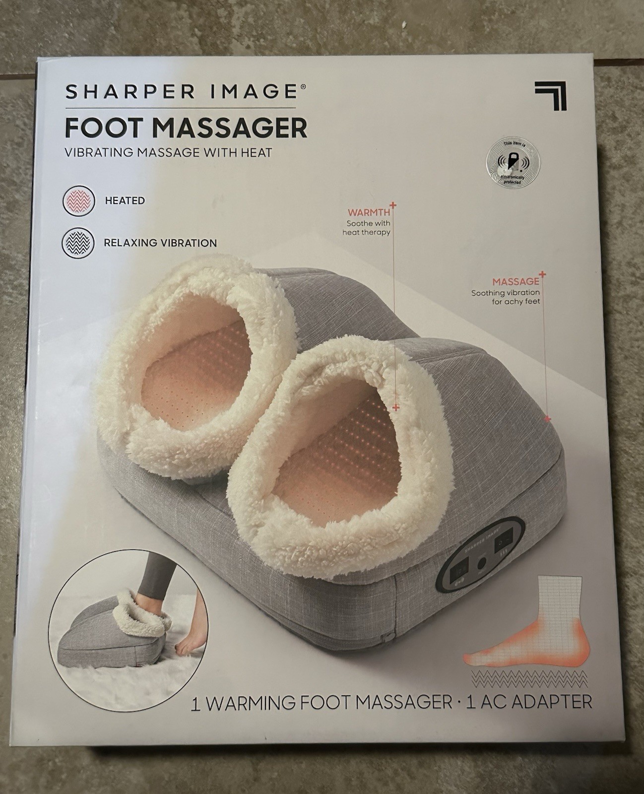 Sharper Image Heated Vibrating Foot Massager Gray/White Fabric with AC Adapter