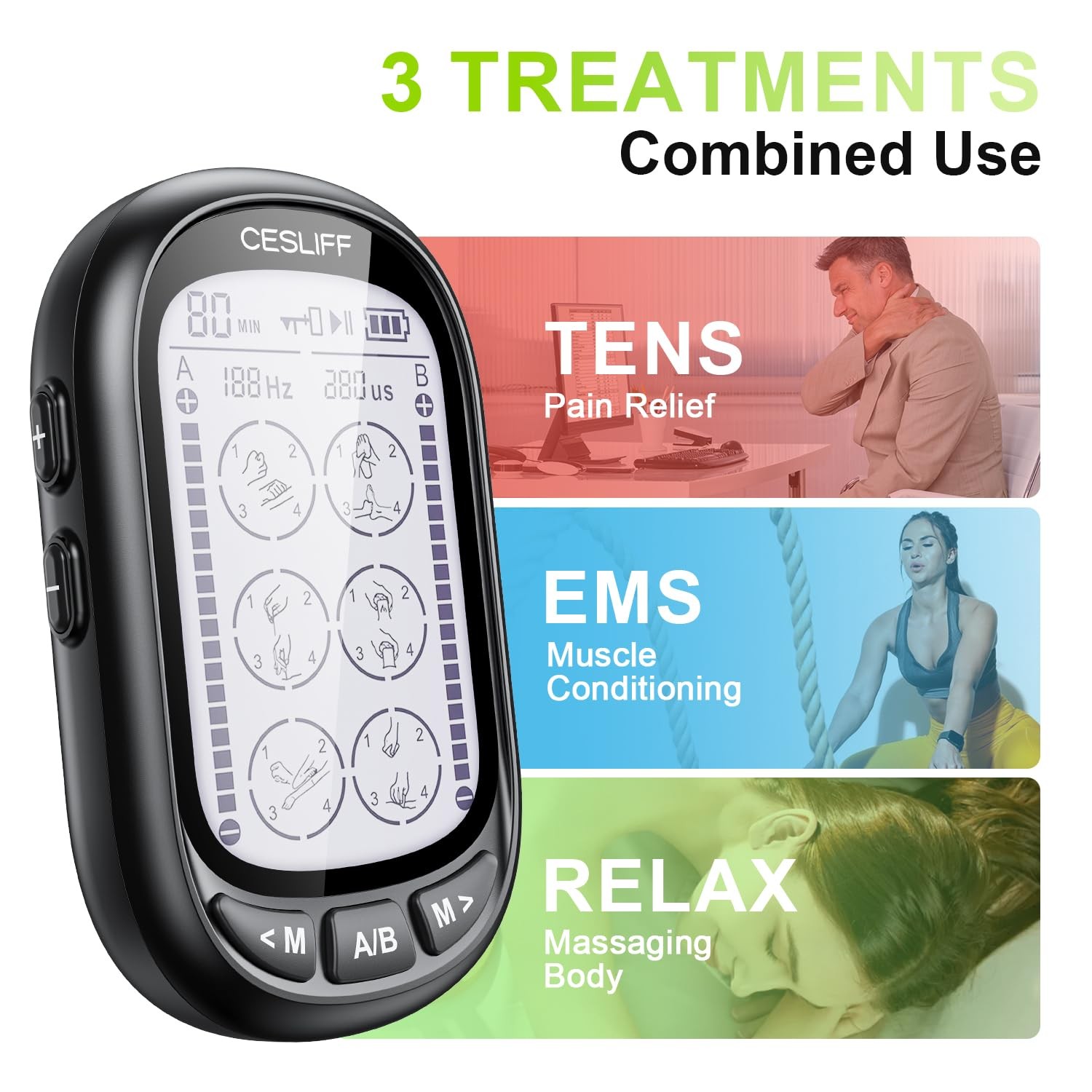 Dual Channel TENS EMS Unit 24 Modes 36 Levels, Upgraded Large Screen Intensit…