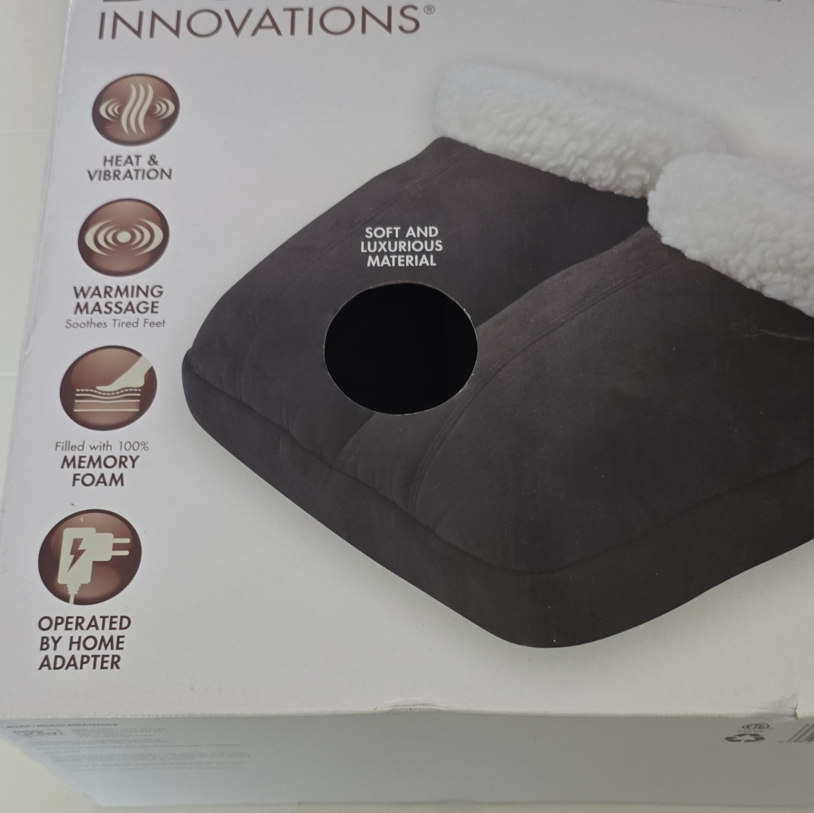 Innovations Heated Vibrating Foot Warmer Massager Memory Foam Black White