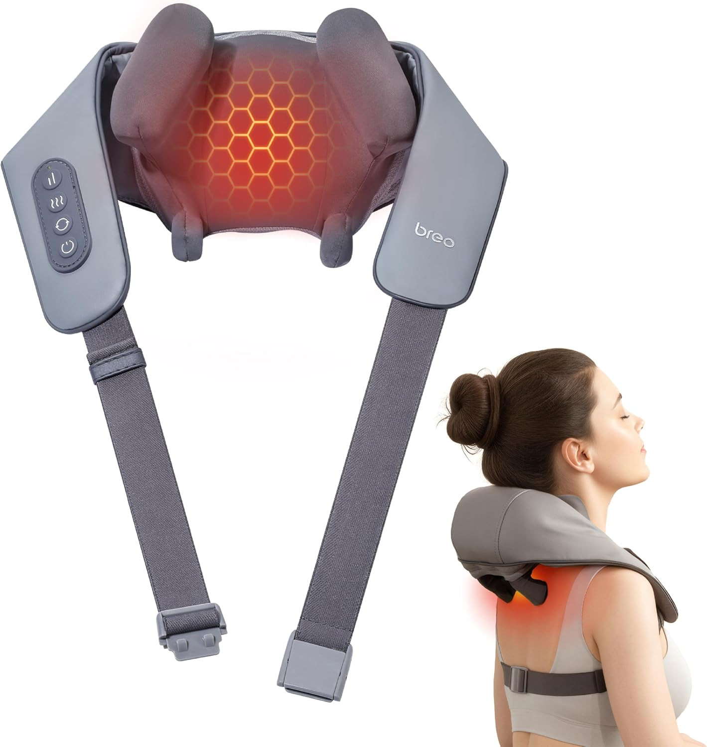 Adjustable Hands-Free Massager with Back Strap – 4.2″-4.8″ Spacing, Shoulder Str
