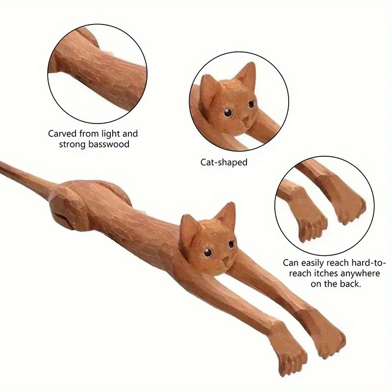 Well-Crafted Flexible Stable Quick-Install 4PCS Wooden Cat-shaped Back Scratcher