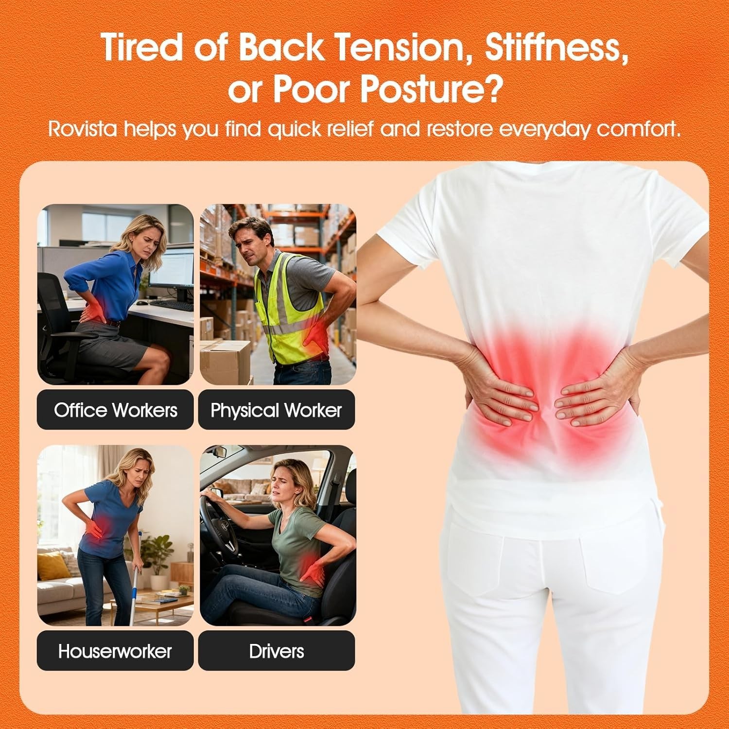 Black Back Stretcher with Soft EVA Strip for Lower Back Pain Relief and Support