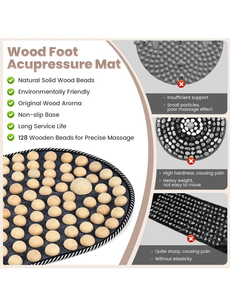 Feet Acupressure Mat, Wood Foldable Foot Massager Mat, Portable Pressure Point