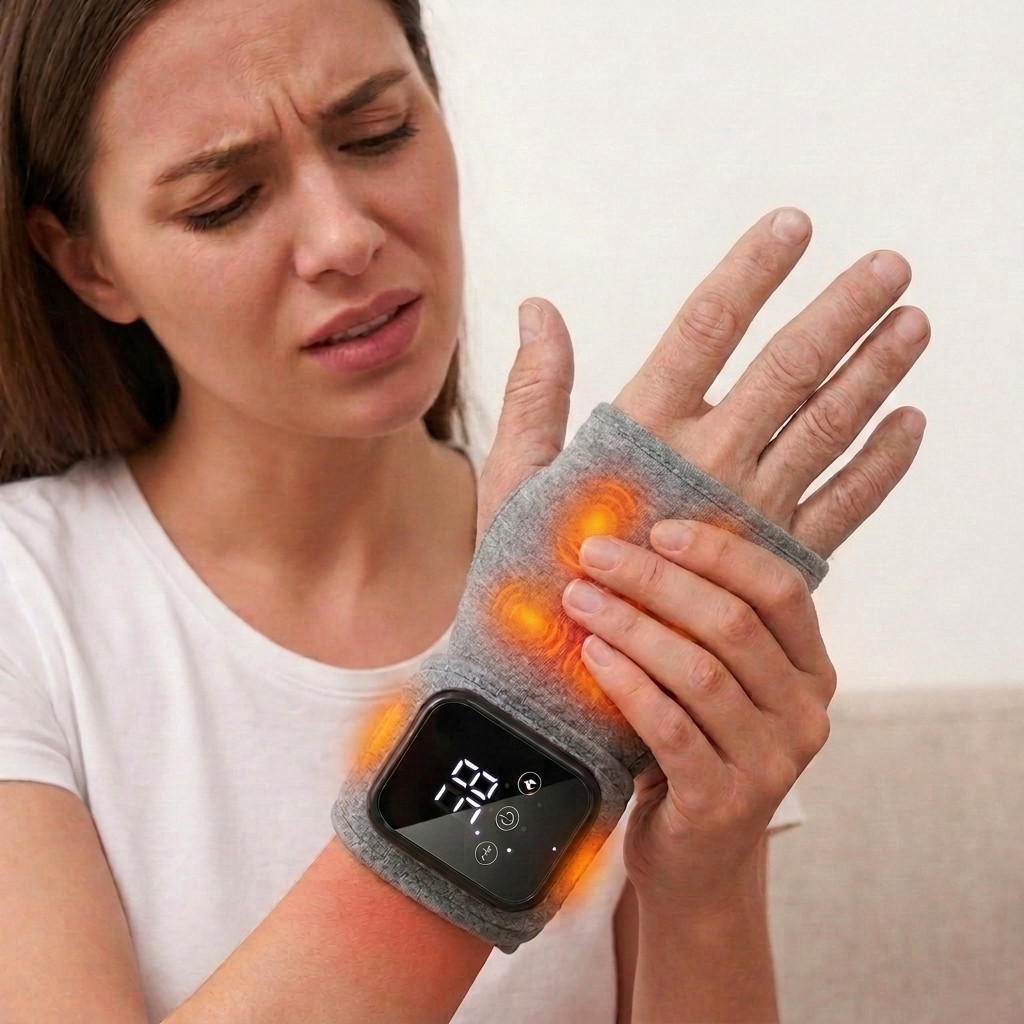Electric Wrist Massager Brace w/ Heat & Vibration Pain Relief Support Band
