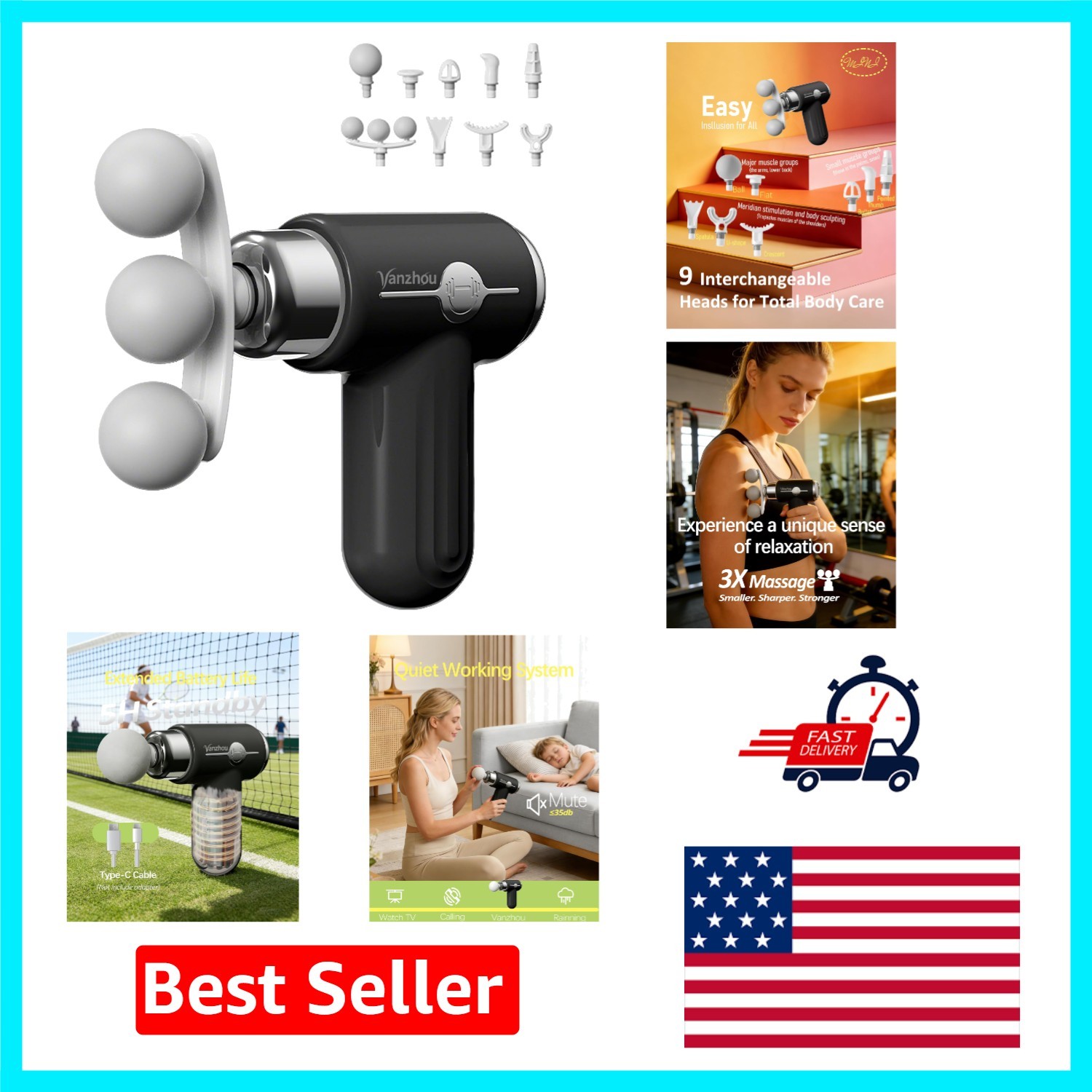 6-Speed Deep Tissue Mini Massage Gun – Quiet Percussion Relief in Matte Black