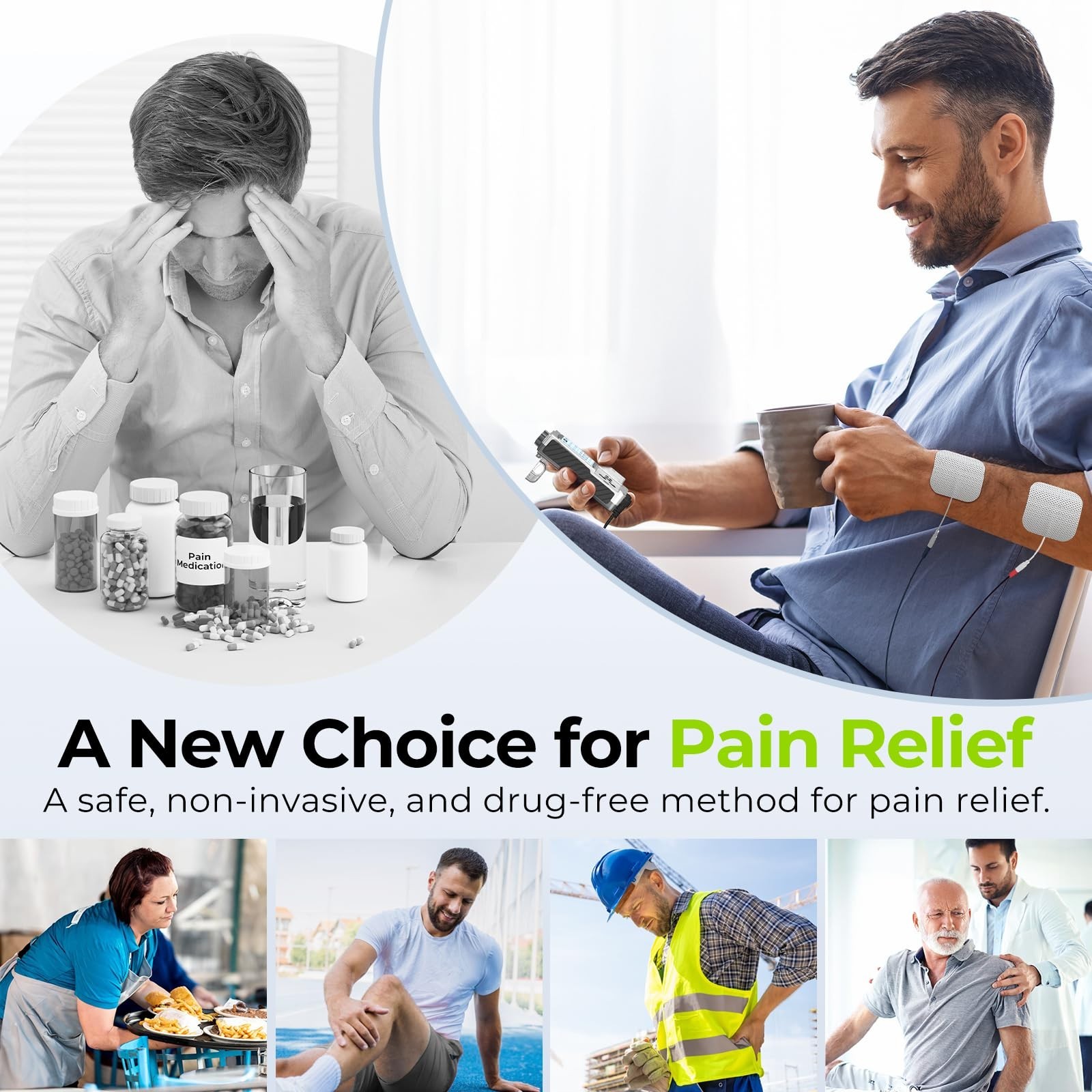 Rechargeable 4-Channel TENS Unit Muscle Stimulator for Back Pain Relief, 8 Modes