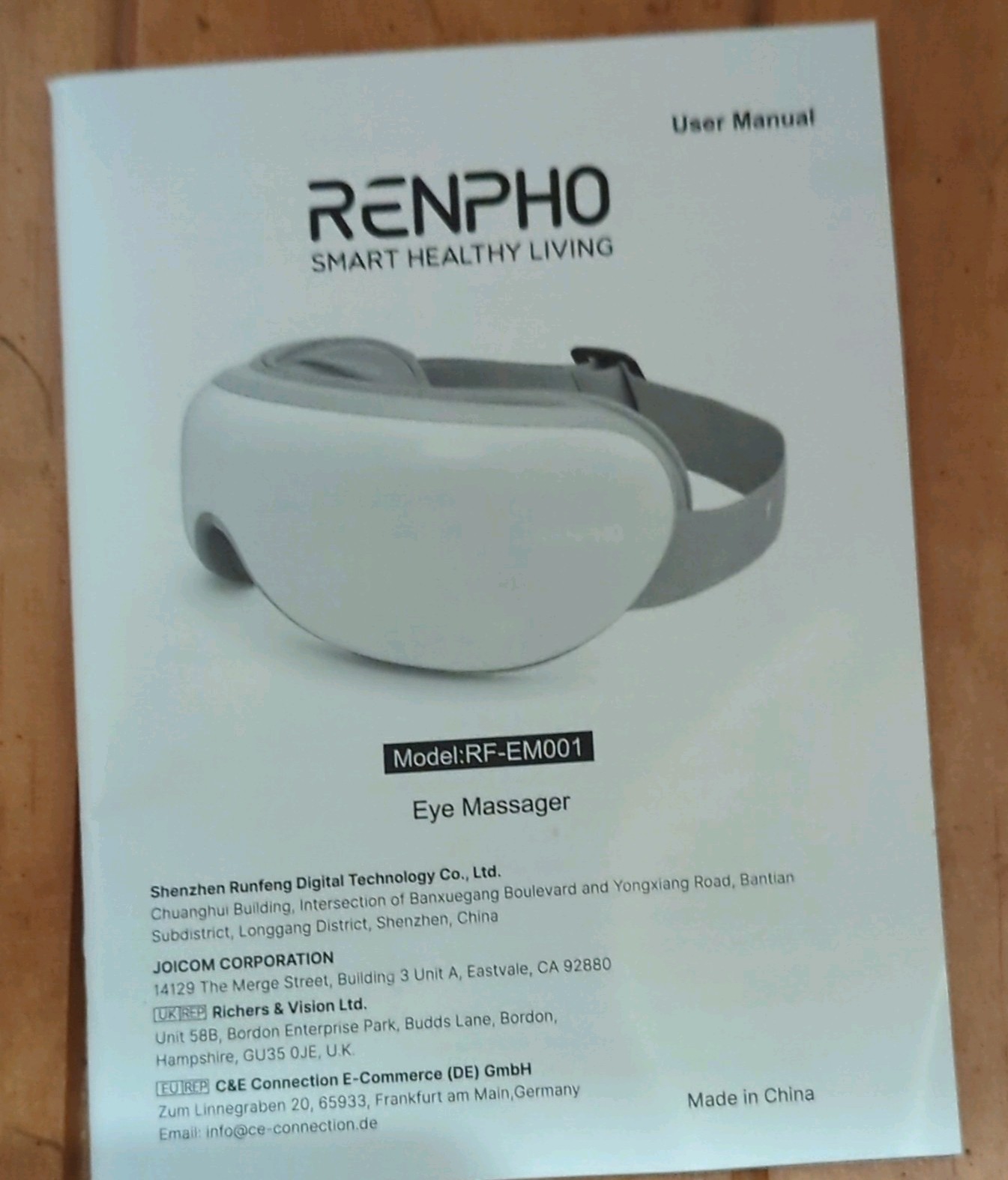 RENPHO RF-EM001 Electric Eye Massager White Gray Air Pressure Heat Vibration USB
