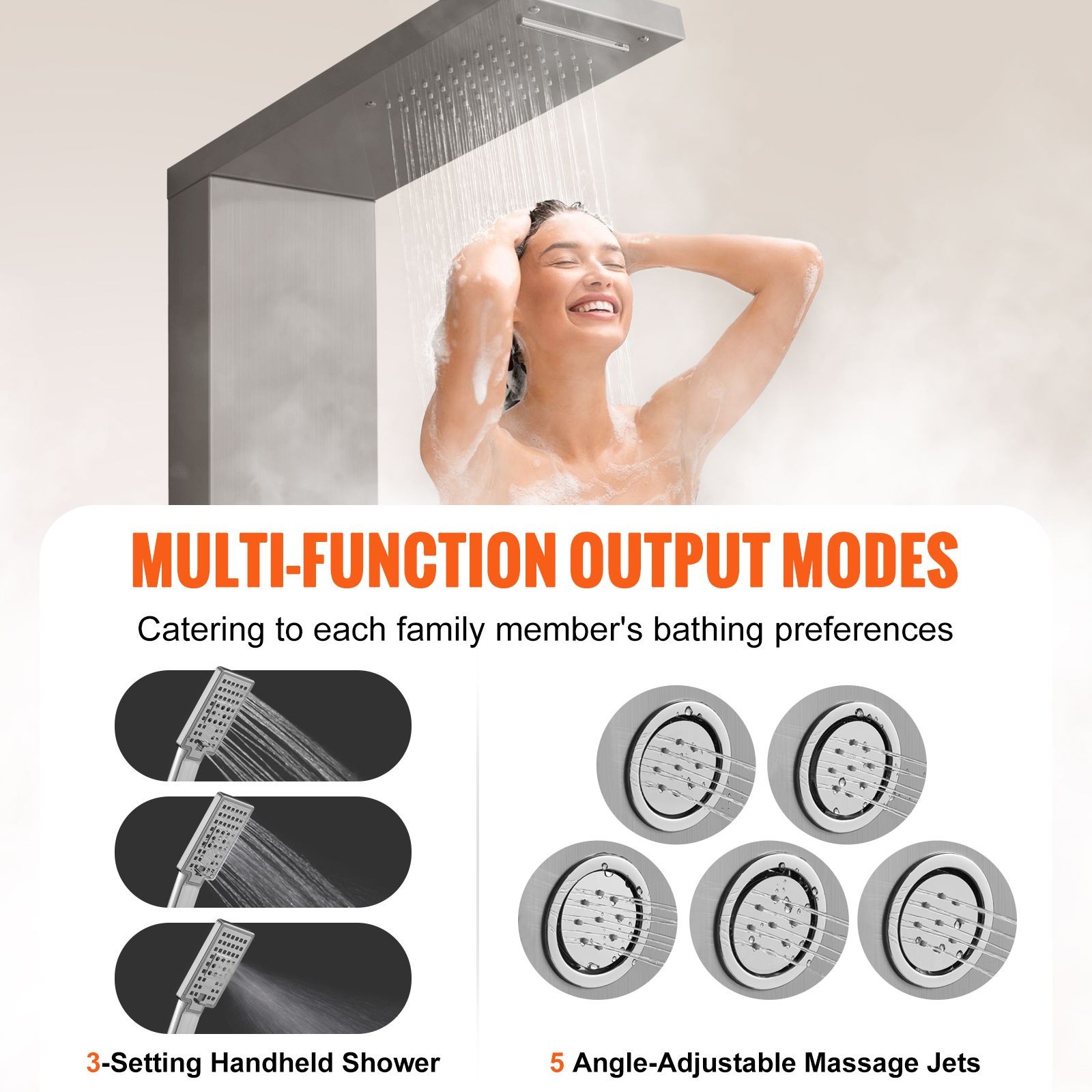Stainless 4-in-1 Shower Rainfall Waterfall Massage Handheld 59in