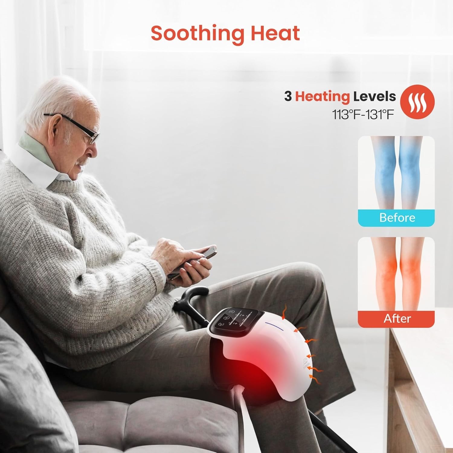 Cordless Knee Massager: 3 Heating Levels & Adjustable Vibration Comfort