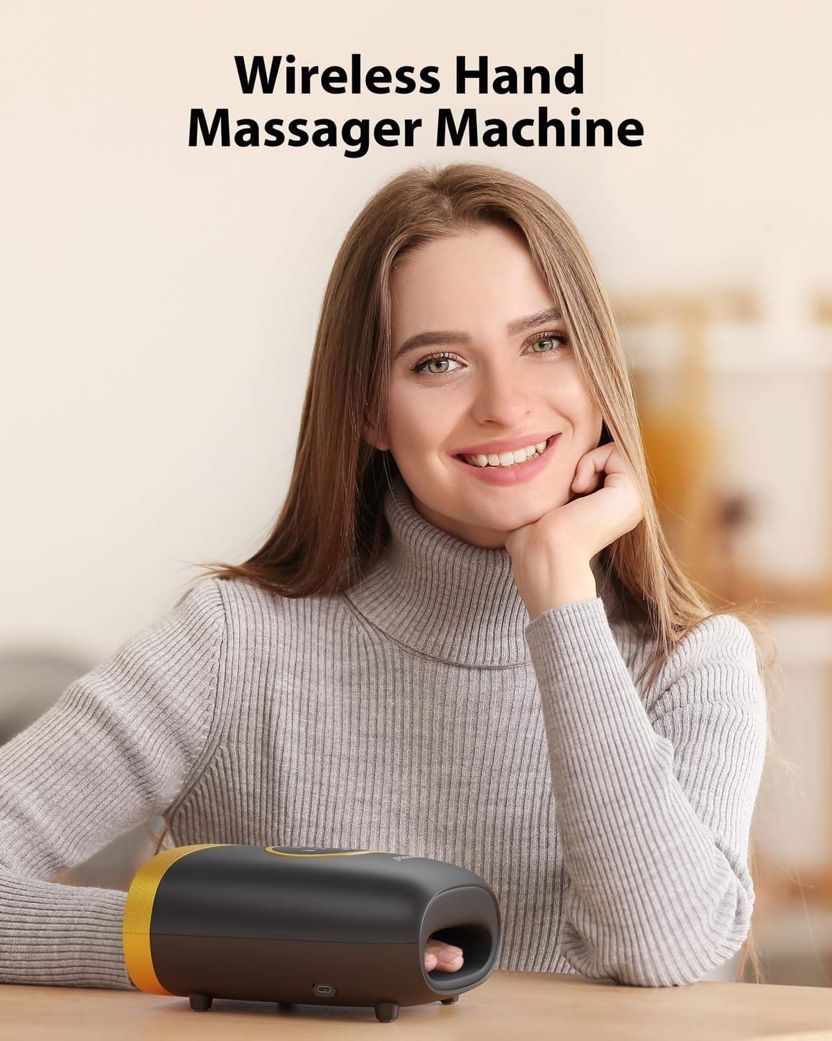 Cordless Hand Massager with Heat & Compression for Pain Relief – Black & Yellow