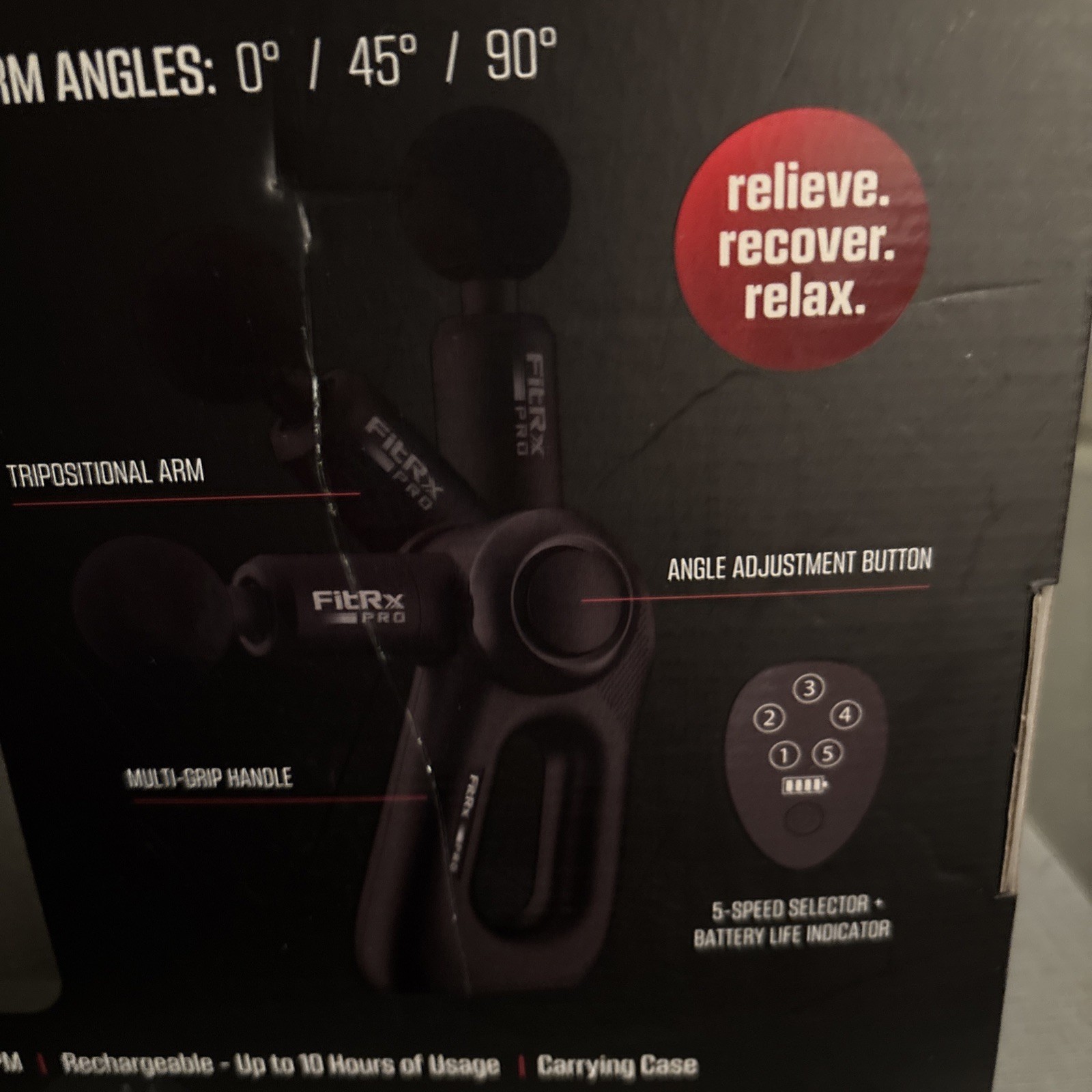 FitRx Pro Precision Multi-Angle Massager Gun 7 attachments 5 Speeds Case