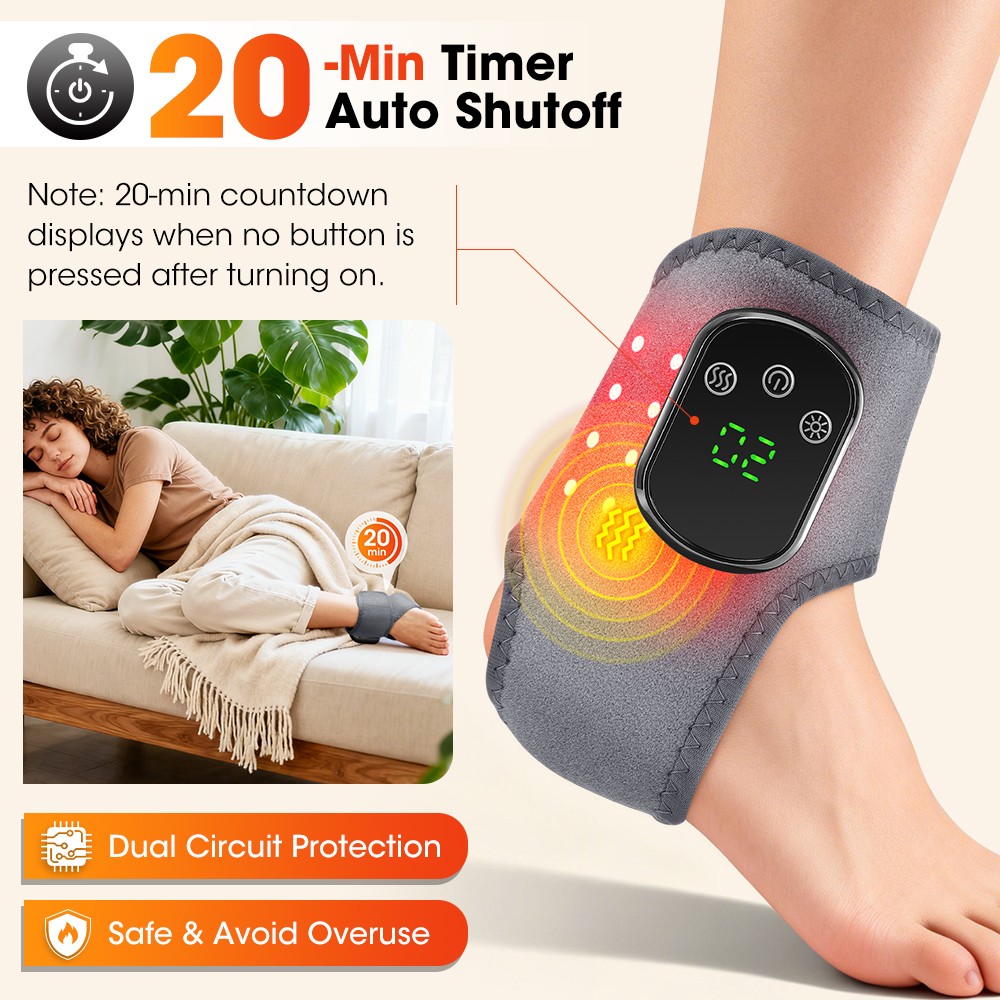 Ankle Massager Red Light Therapy Pain Relief 3 Vibration Modes and 5 Heat Level