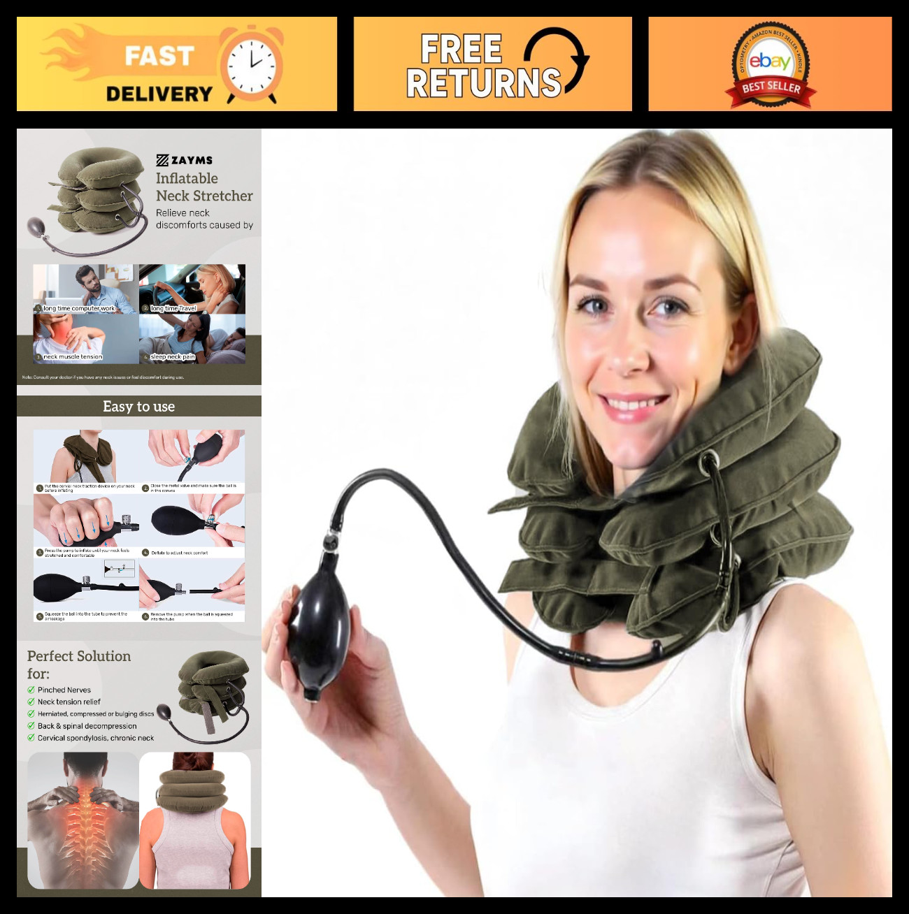 Inflatable Neck Stretcher for Cervical Traction – Adjustable Pain Relief & Postu