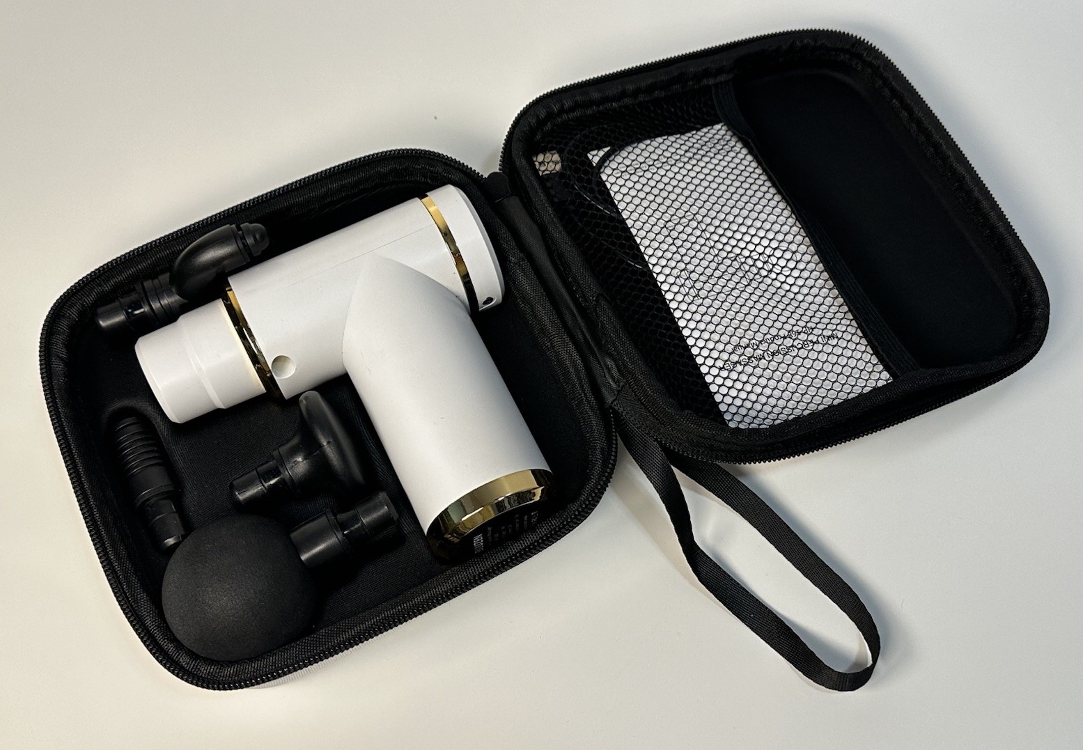 Mini Percussion Massager HP-168 Handheld 4 Attachments Case Gold White BRAND NEW