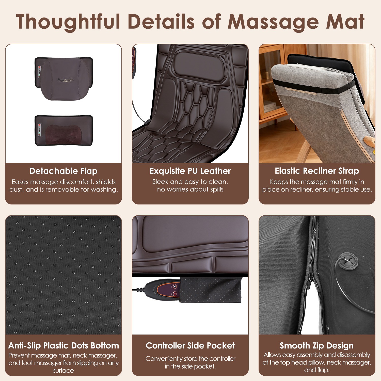 PU Leather Full Body Massage Mat Complete with Shiatsu for Reclining Chair