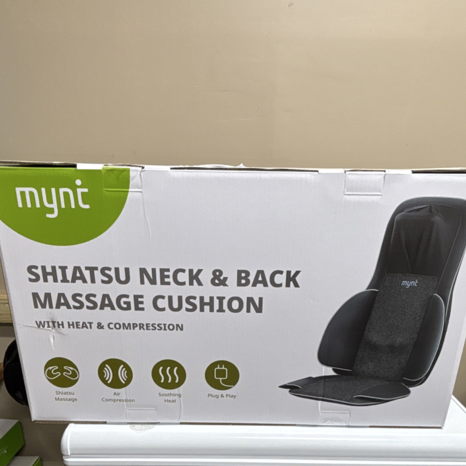 mynt Shiatsu Neck & Back Massage Cushion w/ Heat Air Compression Black